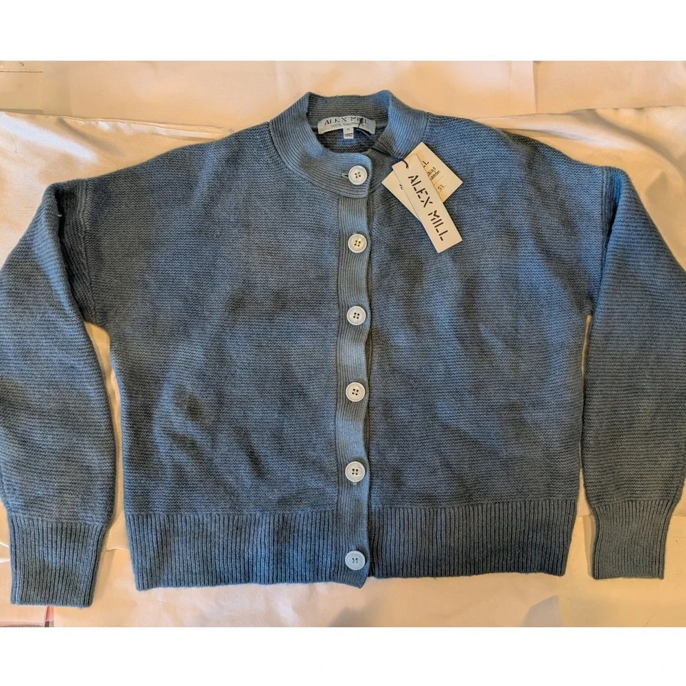 Alex Mill Nico Cardigan 100% Cashmere Light Indigo Hand Dyed Blue Sweater Medium - Picture 2 of 10